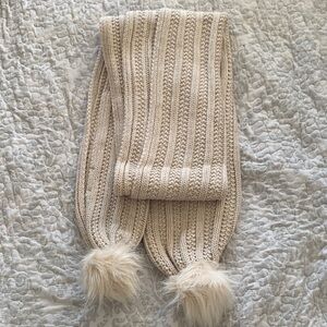 Cream Knit Scarf with Pom Poms